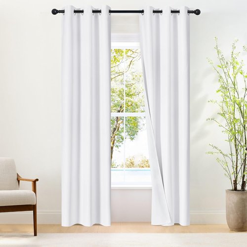 NICETOWN 100% Blackout Window Curtain Panels - Thermal Insulated Drapes, 84" Length, Snow White, Set of 2