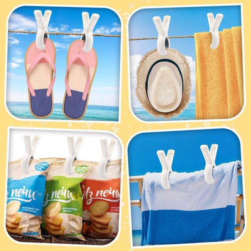 8 Pcs Beach Towel Clips for Beach Chairs, Towel Holder for Beach Chair Pool Chair on Cruise, Jumbo Size Heavy Duty Clothes Pins, Beach Chair Clips to Keep Your Towel from Blowing Away (White)