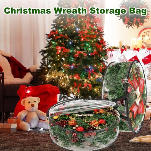 MUXHEL Christmas Wreath Storage Bags - 5 Pcs Clear, Tear-Resistant Containers for 24" Wreaths