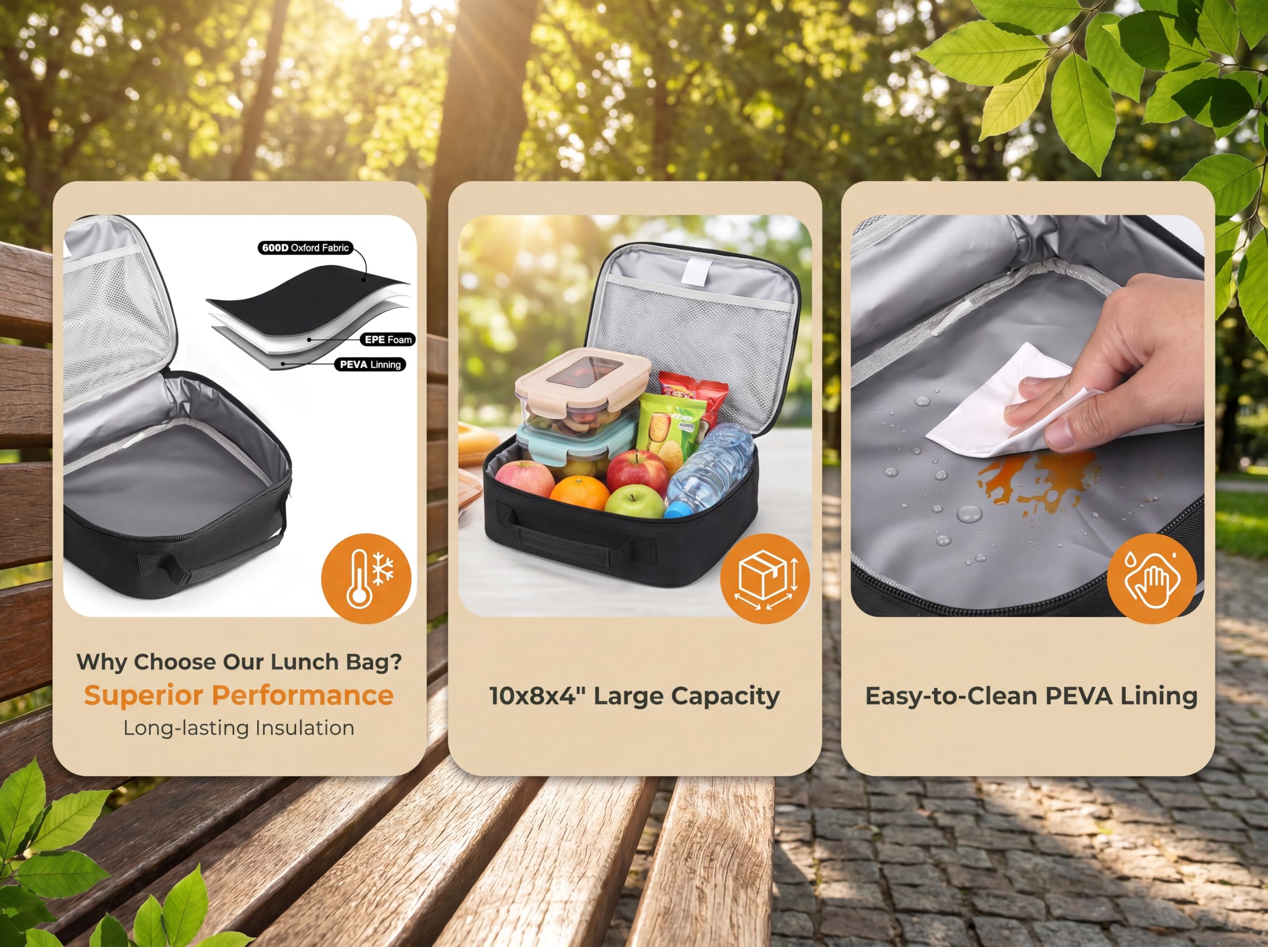 ZM-YOUTOO Lunch Box for Men - Reusable Lunch Bag Men Adult Women- Insulated LunchBox for Office Hiking Camping (Black)
