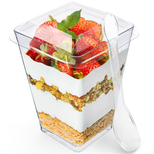 Sammray 200 Pack 5 oz Plastic Dessert Cups with Lids and Spoons – Plastic Parfait Cups for Appetizer and Desserts be it, Mousse, Tiramisu, Pudding, or salads - Perfect for Parties