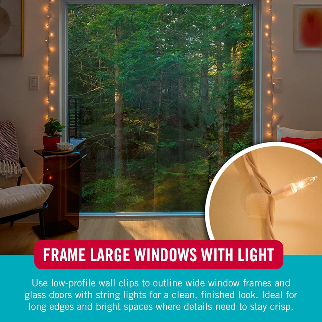 VELCRO Brand Indoor Light Clips - Damage-Free String Light Holders, 100 ft Capacity, 48 Pack