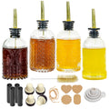 Syrup Dispenser Bottles Set,4 pcs 7oz Glass Coffee Syrup Bottle,Coffee Bar Accessories with Metal Pour Spout Ideal and labels for Coffee Syrups,Coffee bar