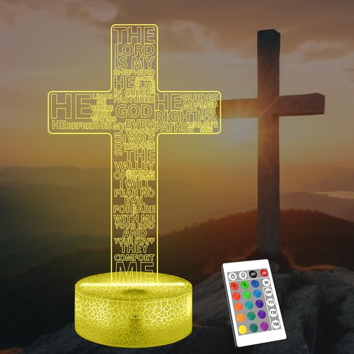 FULLOSUN Jesus Cross Gift, Jesus Cross Night Light, 3D Illumination Lights with Remote 16 RGB Colors Change Kids Men Women Room Lighting Creative Decoration