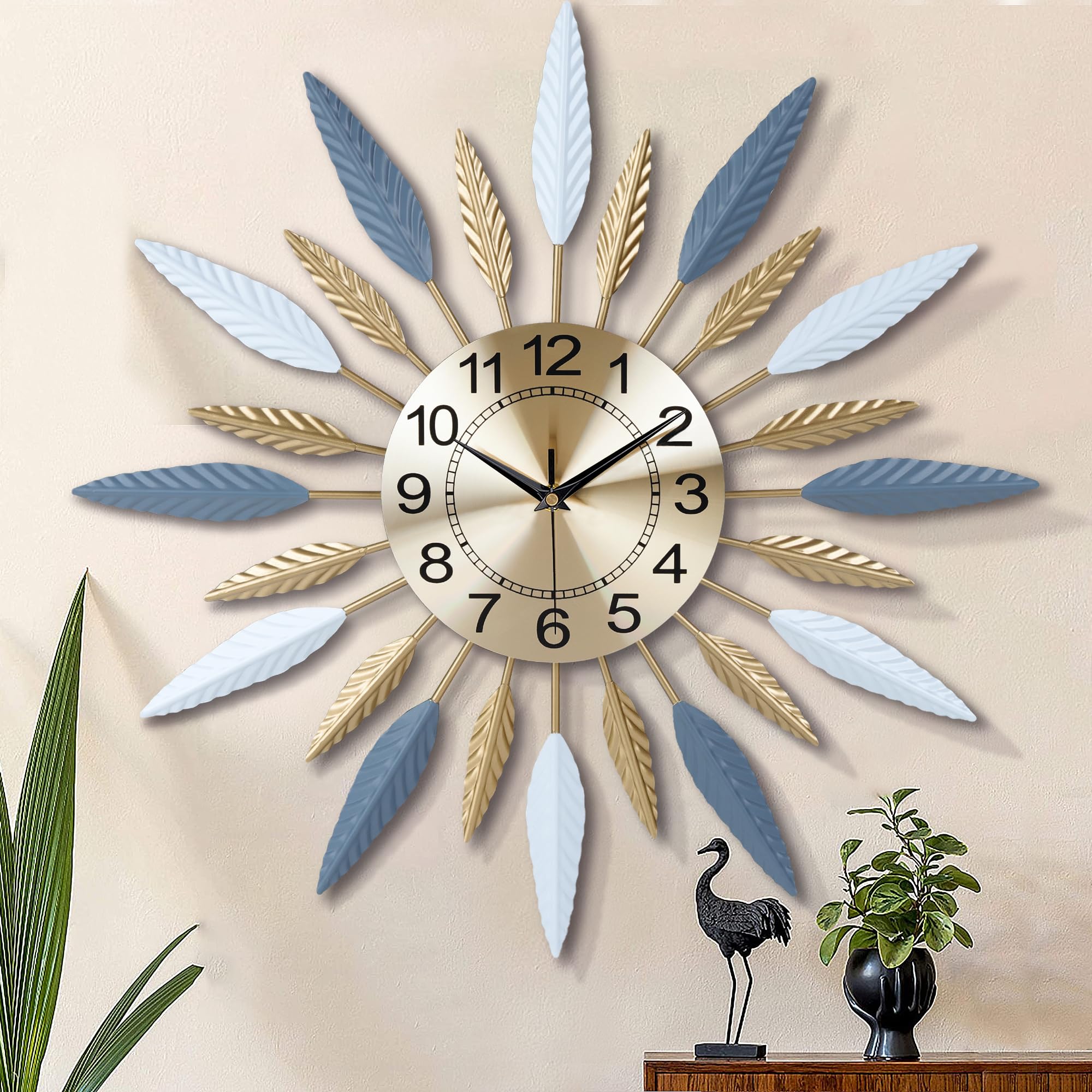 Lafocuse 23 Inch Silent Large Wall Clock for Living Room Décor, Decorative Mid Century Wall Clock, Sunburst Starburst Wall Clocks Battery Operated, Modern Art Deco