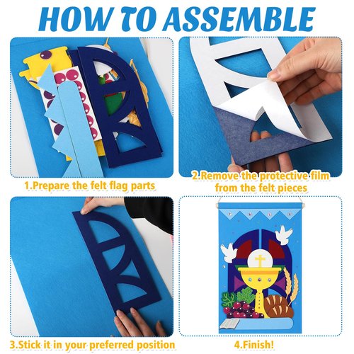 First Communion Banner Kit for Boys Girls Catholic Craft Pack First Holy Communion Banner kits DIY Holy Communion Banners Church and Sunday School Crafts for Kids First Communion Felt Decor Set