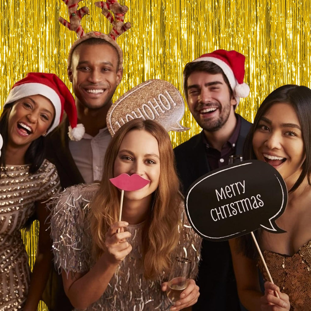 Skiennix Gold Fringe Curtain Backdrop - 10 Pack Tinsel Streamers for Parties & Events | Perfect for Birthdays, Christmas, and Graduations