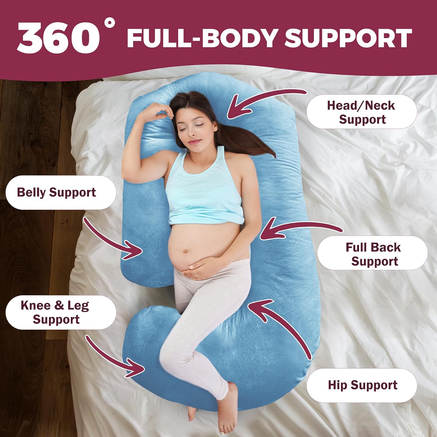 PILLANI Pregnancy Pillow - VCU Shaped 57-Inch Full Body Support with Removable Washable Cover | Cooling Maternity Comfort