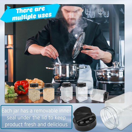 Conagel 54 Pack 9 oz Plastic Spice Jars with Black Cap Empty Seasoning Bottles with Shaker Lids Clear Square Spice Containers for Storing Spice Herbs
