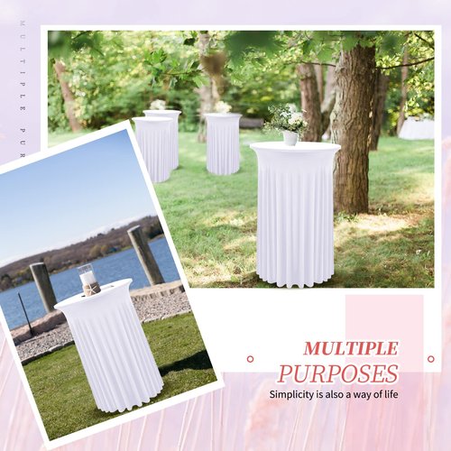 REWOMC 10 Packs Round Cocktail Table Skirt 24"x 43" Spandex Stretch Cocktail Tablecloth with Wavy Drapes, White Spandex Fitted High Top Table Covers for Wedding Bar Party Birthday Banquet Tables