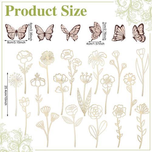 Yalikop 72 Pcs Wooden Wildflowers Wall Decor Set Boho Nursery Decor for Girl Baby Bedroom Decals Flowers Cutout Signs Wooden Butterflies Art for Nursery Baby Room Home
