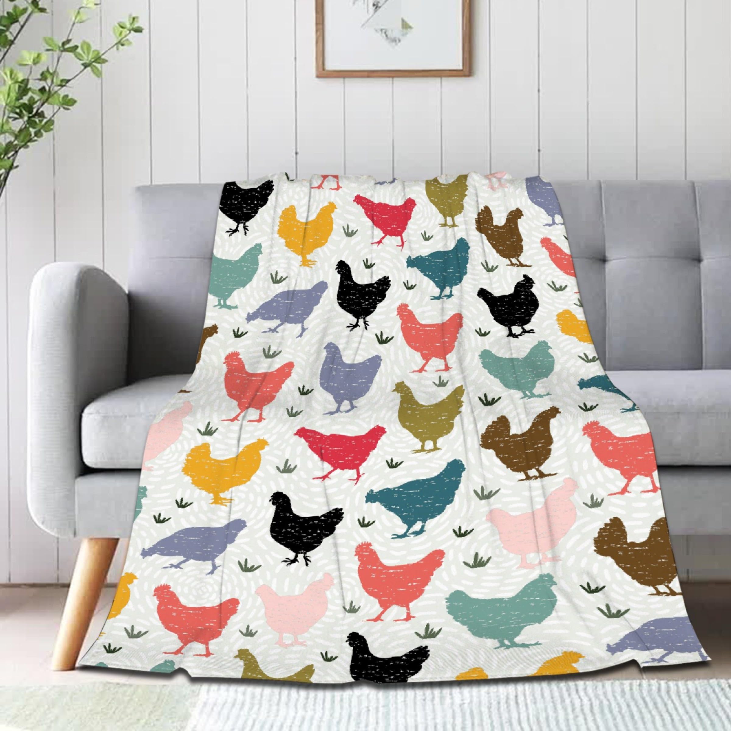 JOCASA Colorful Chicken Blanket Gifts Flannel Lightweight Soft Cozy Blankets Throws Bedding Kids Adult Farm Chickens Gift Couch Sofa Bedroom Girls Boys All Season 60"x80" for Adult
