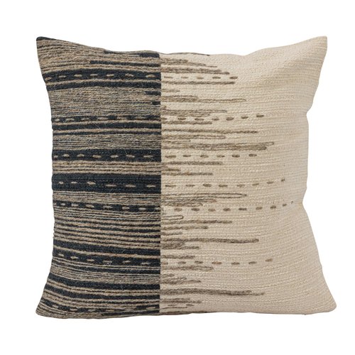 18 Inches Square Cotton Jacquard Pillow with Jute Embroidery, Multicolored