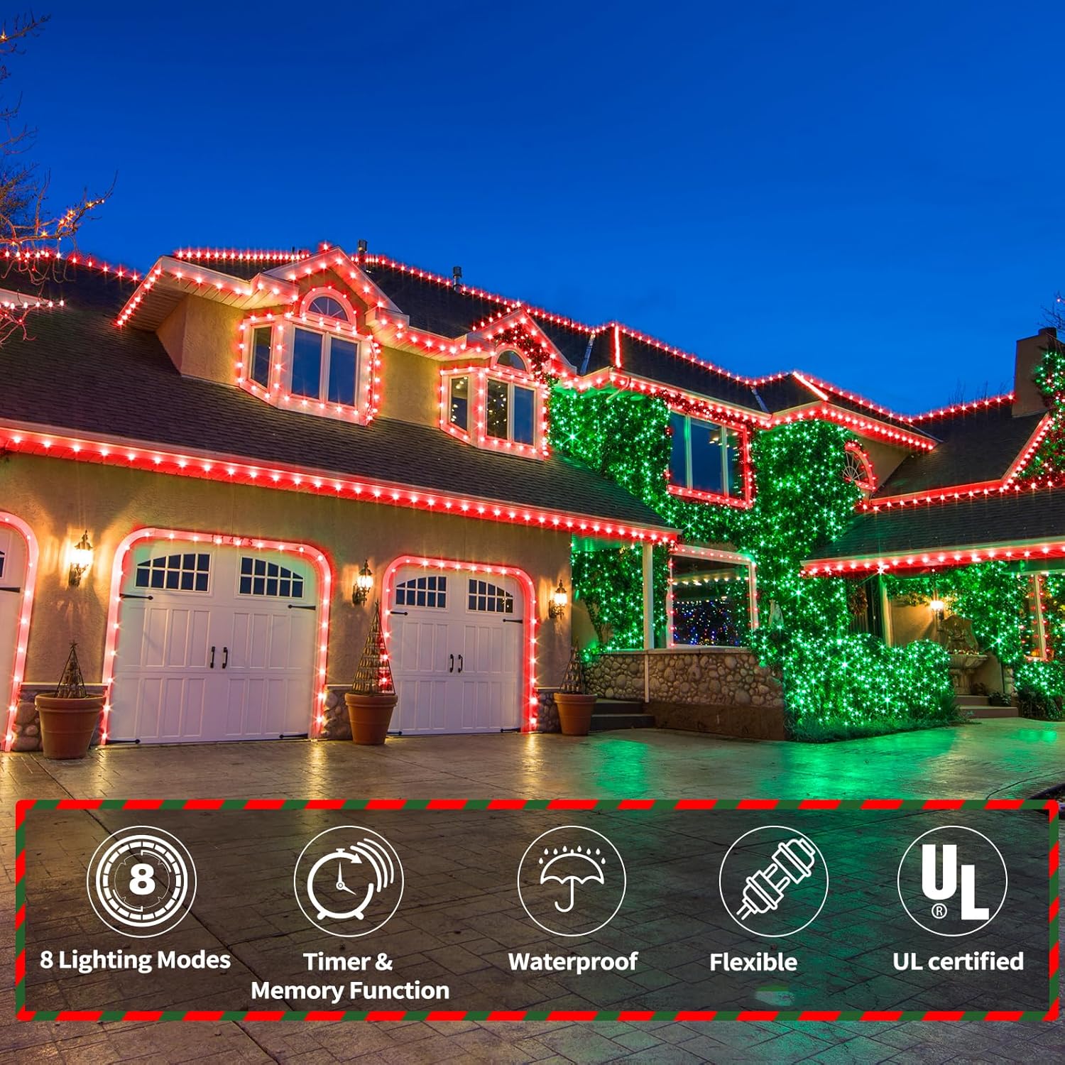 Skiennix 200ft LED Rope Lights - 1440 Flexible Tube Lights with 8 Modes | Waterproof Outdoor & Indoor Decoration (Red)