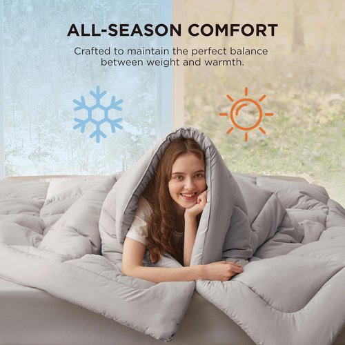 Bedsure Comforter Duvet Insert - All-Season Quilted Queen Size Down Alternative Bedding, Light Grey 88 x 88 Inches