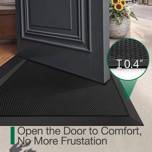LUMI Front Door Mat for Outside Entrance 24"x36", Heavy-Duty Dirt-Trapping Doormat with Durable Non-Slip Rubber Backing, Stain & Fade-Resistant Entry Mats, Black