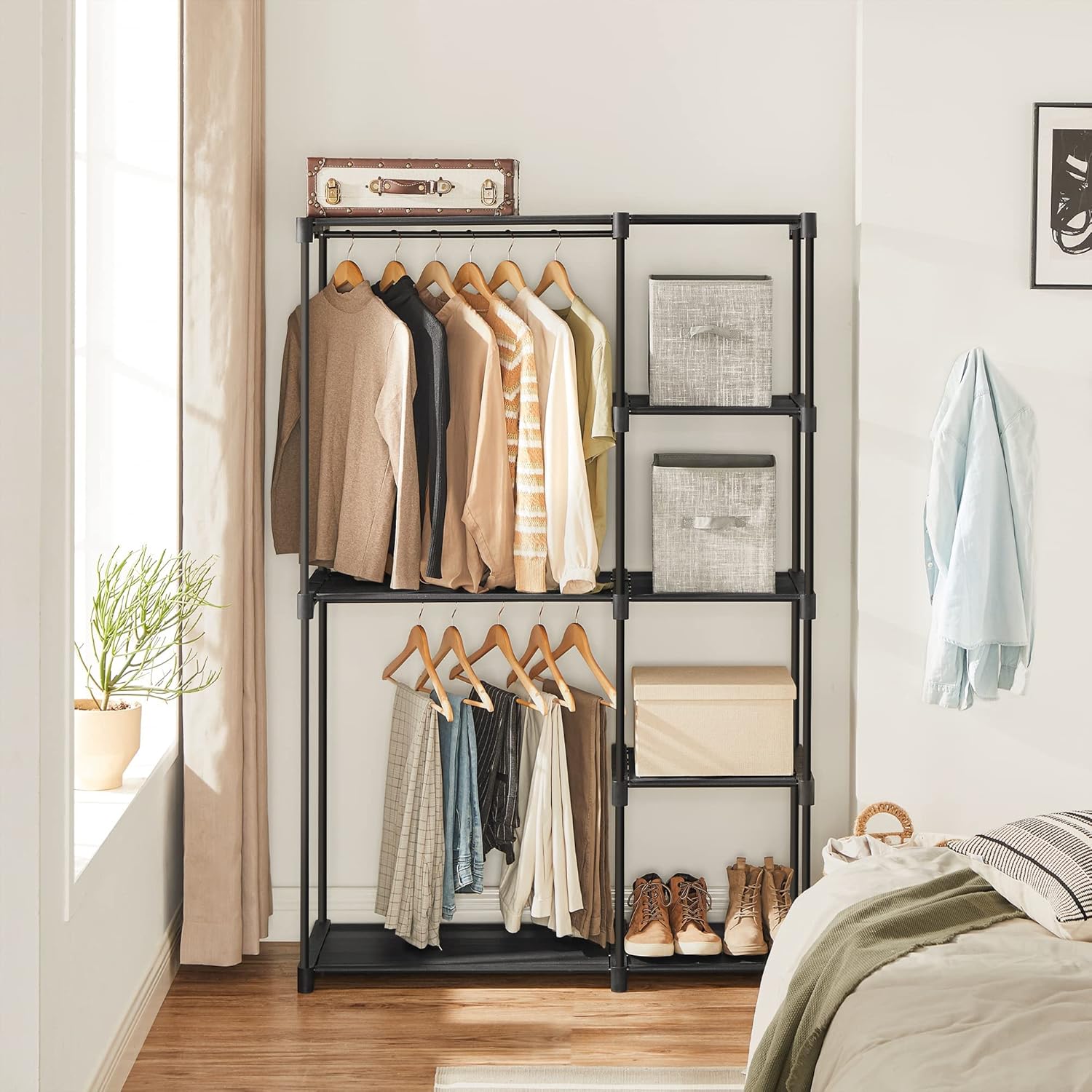 SONGMICS Portable Closet - Freestanding Clothes Organizer with Shelves & Hanging Rods | Black, 44.1 x 16.9 x 65 Inches