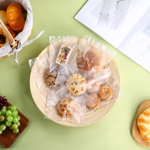 Prembag 100 Pcs 4-7/10 x 6-7/10 Inch Semi-Transparent Heat Seal Cellophane Bags for Cookies,Matte Cookie Sleeves,Frosted Treat Bag for Baked Goods
