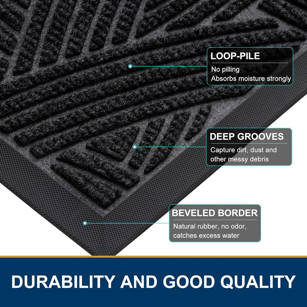 Smiry Heavy-Duty Rubber Doormat - Traps Dirt & Moisture | Easy Clean, Low Profile, 35x23 Inches, Black