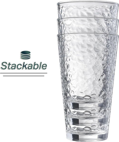 **Regine Switzerland Hammered Glass Cups - 16oz Dishwasher Safe Cocktail Glasses | Set of 10 Clear Stemmed Drinkware**