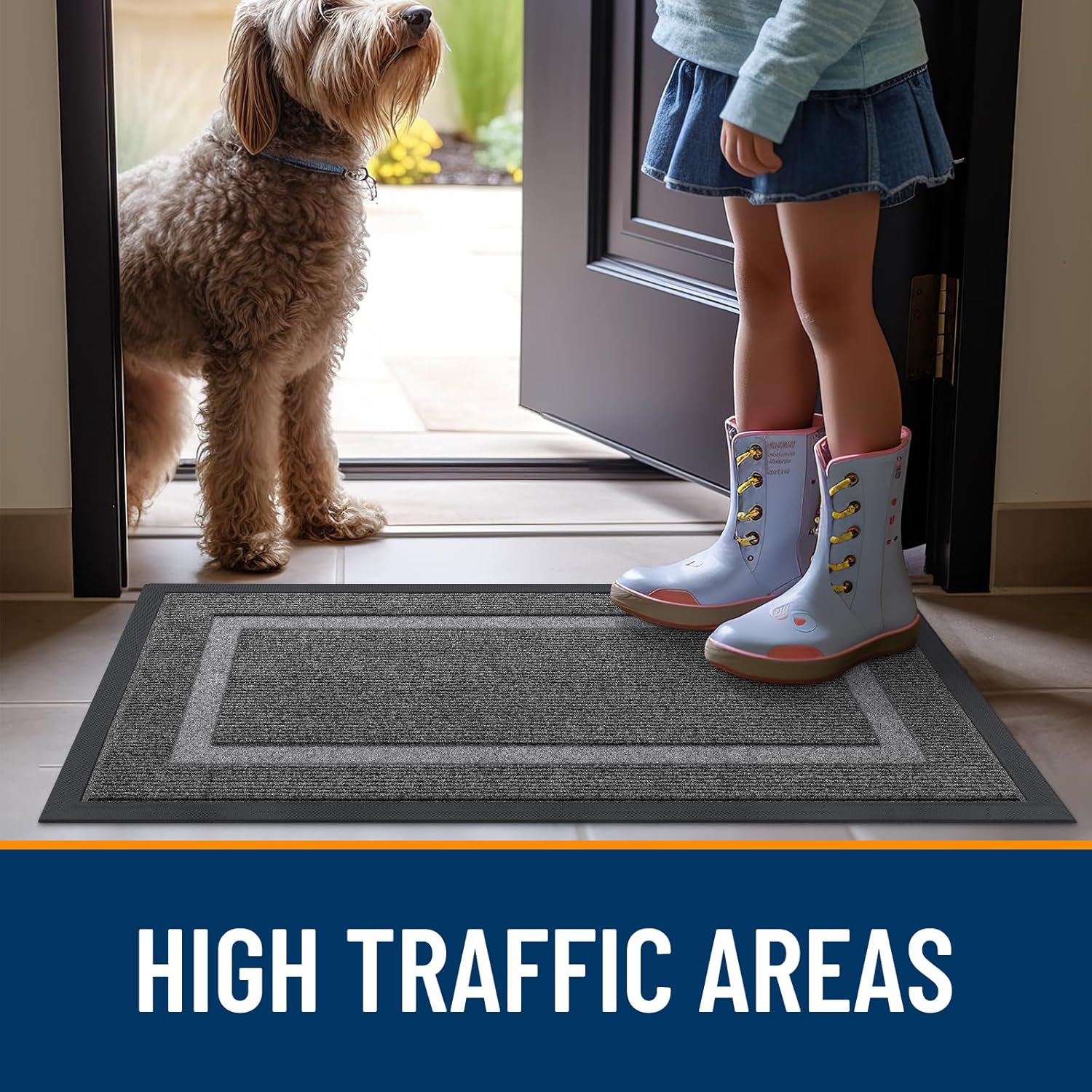 OLANLY Waterproof Front Door Mat - All-Season Indoor/Outdoor Doormat, Easy Clean, 47x32, Dark Grey