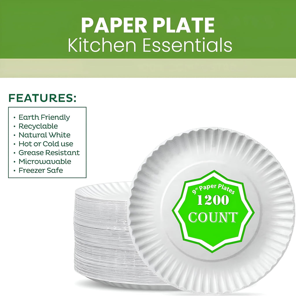 Perfect Stix 9" Paper Plates- Case of 1,200ct, White