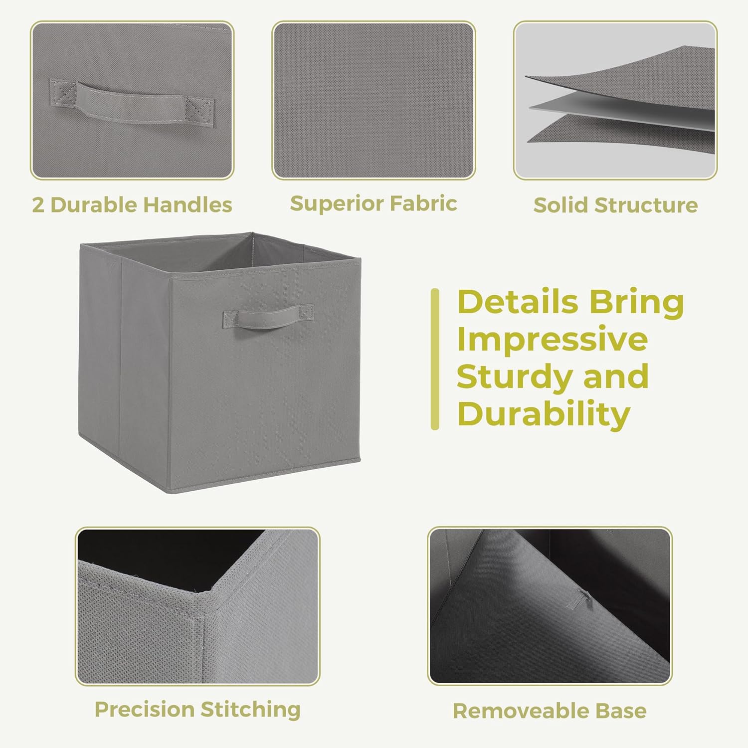 Skiennix 11x11 Storage Bins - Set of 3 Collapsible Fabric Organizers with Handles | Grey