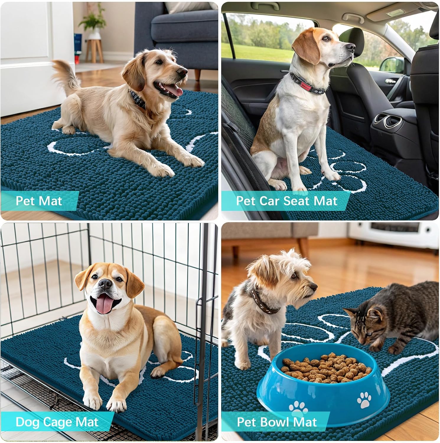 OLANLY Dog Door Mat - Absorbent Non-Slip Mud Mat for Muddy Paws | Quick Dry Chenille, 32x20, Atlantic Blue