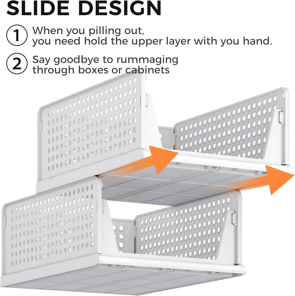 Pinkpum 6-Pack Closet Organizers - Stackable Plastic Storage Bins for Clothing & Accessories | White