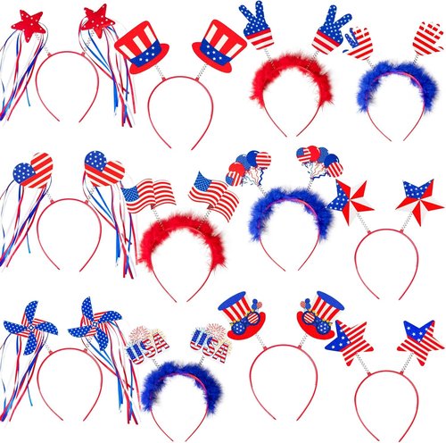 Moon Boat 12PCS 4th of July Headbands - Patriotic Red, White & Blue Party Accessories for Independence Day