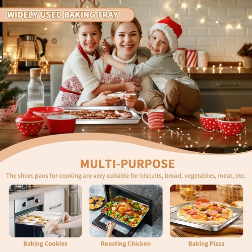 Deedro Stainless Steel Baking Sheet Set - Heavy Duty Non-Toxic Cookie Tray | Easy Clean, 17.3 x 12.3 Inch