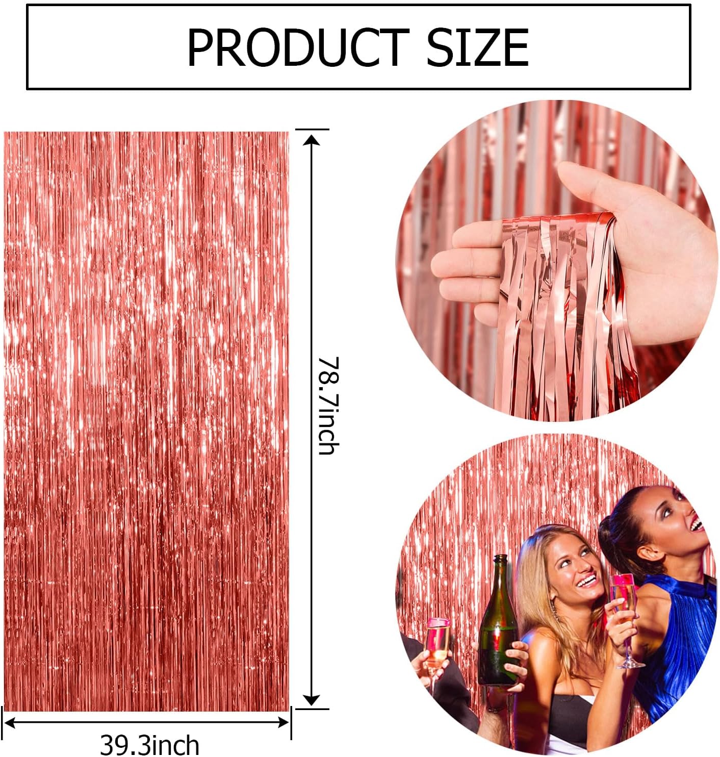 Skiennix 20 Pack Rose Gold Fringe Curtain Backdrop - Metallic Tinsel Streamers for Parties & Events