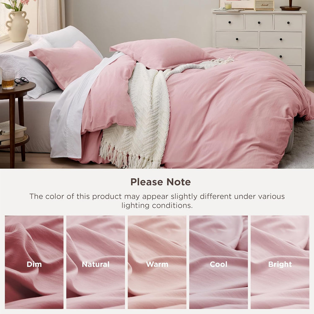 Bedsure Pink Duvet Cover Set - Soft Cotton-Like Polyester, Full Size 3-Piece Bedding Set, 80x90" with Zipper Closure