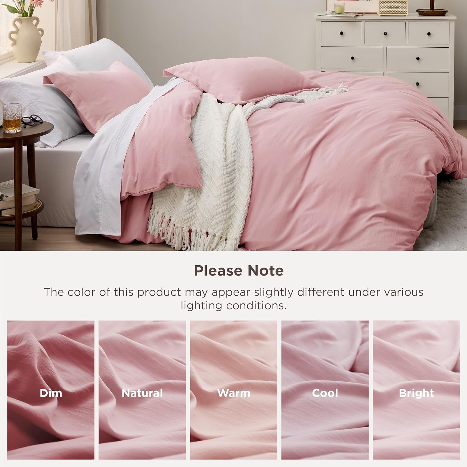 Bedsure Pink Duvet Cover Set - Soft Cotton-Like Polyester, Full Size 3-Piece Bedding Set, 80x90" with Zipper Closure