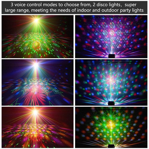 Megaboon DJ Party Disco Ball Light，Sound Activated 4 in 1 LED Lights and Strobe Pattern Light for Home Room Dance Parties Birthday Halloween Christmas Karaoke Wedding Show Club Decorations