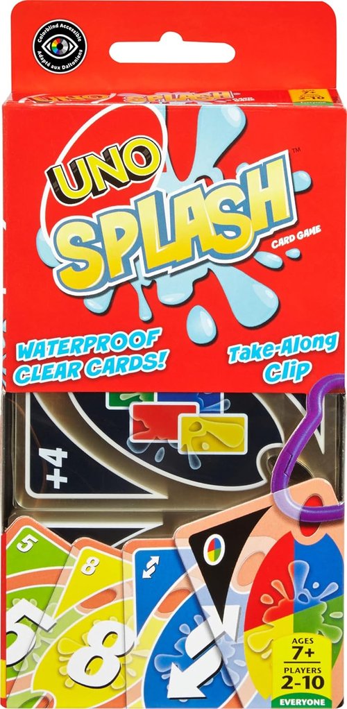 Mattel Games UNO Splash Card Game - Waterproof Cards with Portable Clip for Travel & Camping Fun