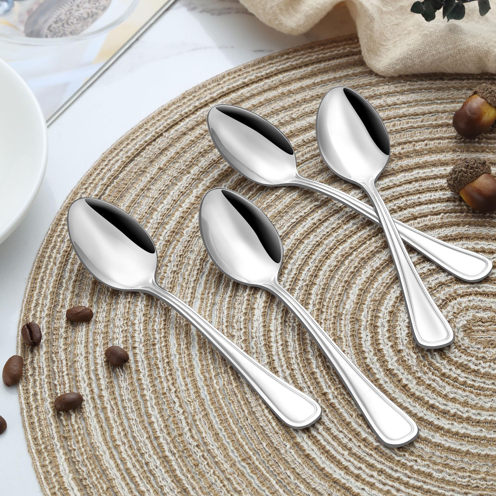 BEWOS 24-Piece Teaspoons - Tea Spoons/Coffee Spoon, 6.3-Inch Stainless Steel Silverware, Teaspoons Silverware, Small Spoons,Spoon for Hot Tea, Teaspoon Mirror Polished & Dishwasher Safe