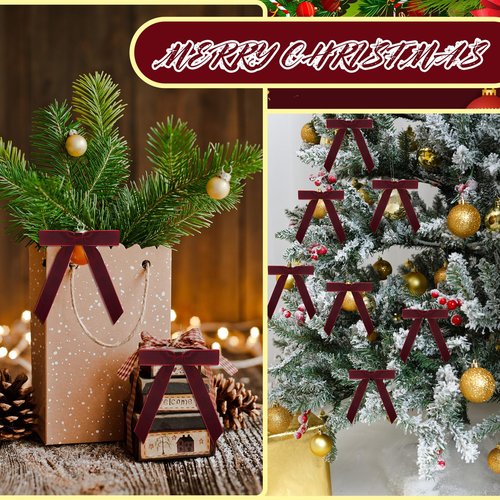 30 Pcs Christmas Velvet Wreath Bow, 5 x 7 Inch Vintage Velvet Ribbon Bows Rustic Crafts Gift Bows for Indoor Outdoor Wreaths Garland Holiday Xmas Tree Wrapping Crafts (Burgundy Red, Width of 1")