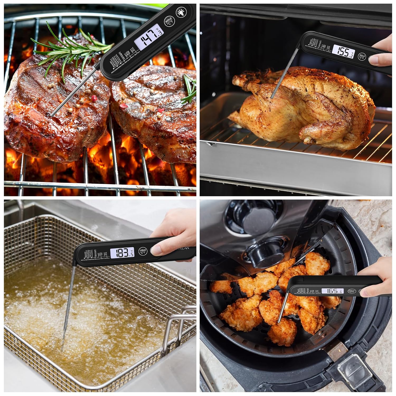 Ultrean Digital Meat Thermometer - Ultra-Fast Instant Read with Backlight & Foldable Probe | Waterproof Kitchen Tool for BBQ, Grill, Fry, Oven, Candy Making