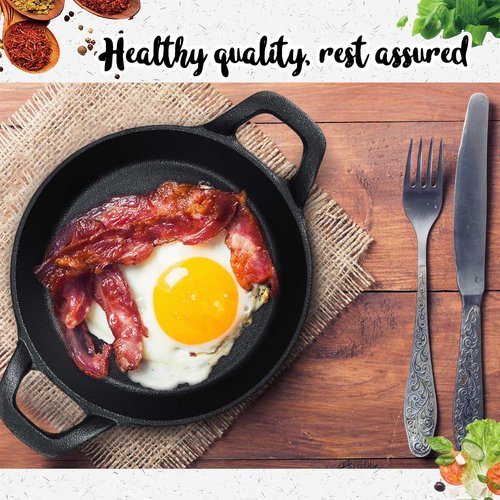 Ziliny Mini Cast Iron Skillets 6.3 x 6.3 x 1.5 Inch Cast Iron Pan Small Ramekin Set Black Casserole Dish Cookware Oven Safe Mini Skillets for Kitchen Indoor Outdoor Picnic (8 Pack)