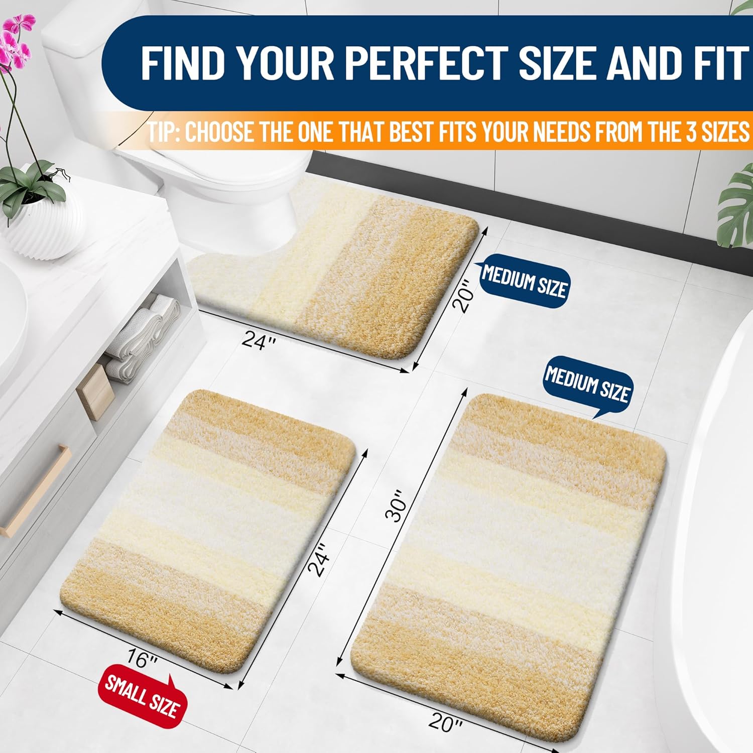 OLANLY Bathroom Runner Rug - Extra Soft Microfiber Mat with Rubber Backing | Quick Dry, Washable, 47x24, Light Yellow
