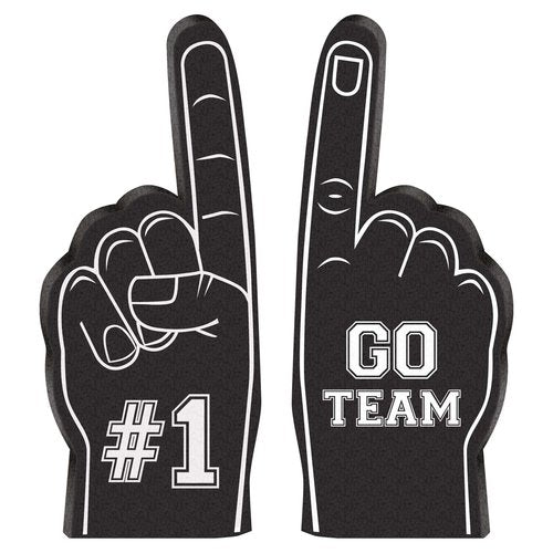 amscan Mini Foam Finger | Black | #1 Go Team | 12 Pcs. Black/White, 5.125"
