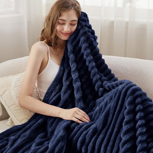 Bedsure GentleSoft Navy Blue Fleece Blanket - Cozy Soft Throw for Couch, 50x70 Inches