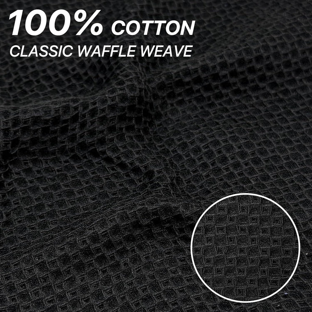 Skiennix 100% Cotton Waffle Weave Kitchen Towels - Ultra Soft & Absorbent 6 Pack | Quick Drying, 12x12 Inches, Black