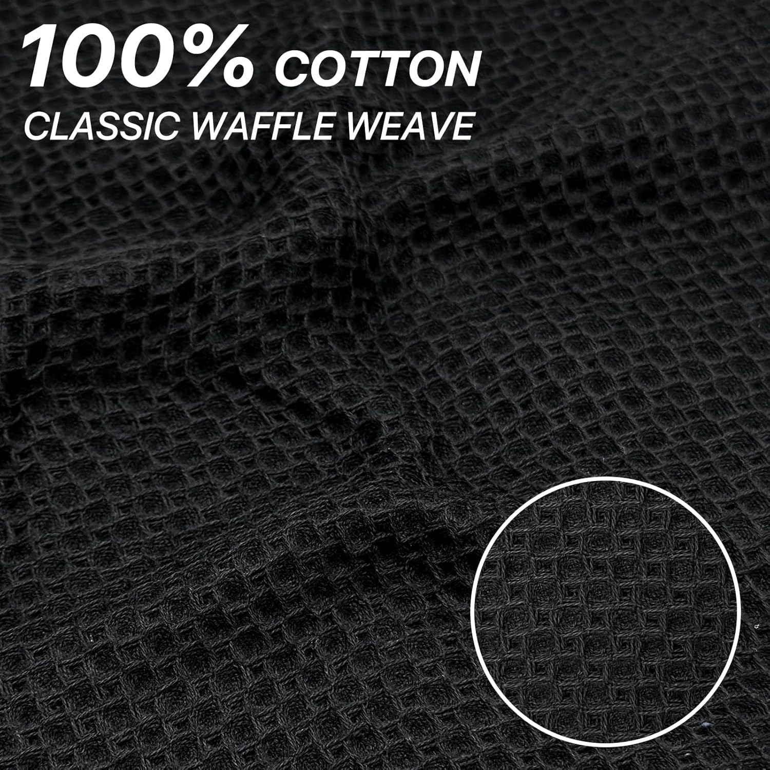 Skiennix 100% Cotton Waffle Weave Kitchen Towels - Ultra Soft & Absorbent 6 Pack | Quick Drying, 12x12 Inches, Black