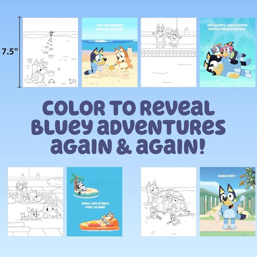 Horizon Group USA Bluey Aqua Art - Reusable Water Reveal Activity Pages with Water Pen for Mess-Free Fun