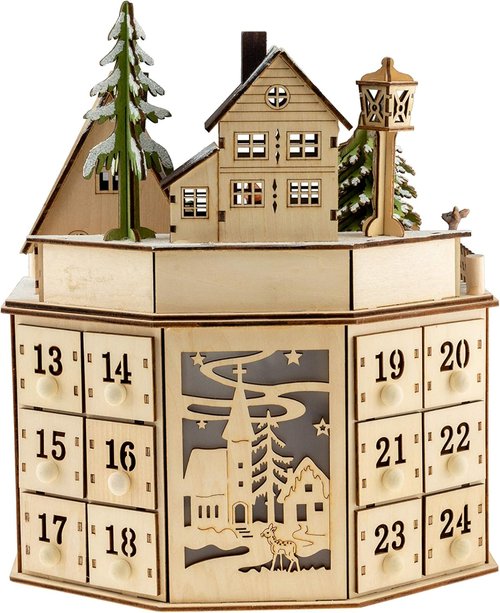 Clever Creations Wooden Christmas Advent Calendar - LED Countdown Decoration | Round Village Design