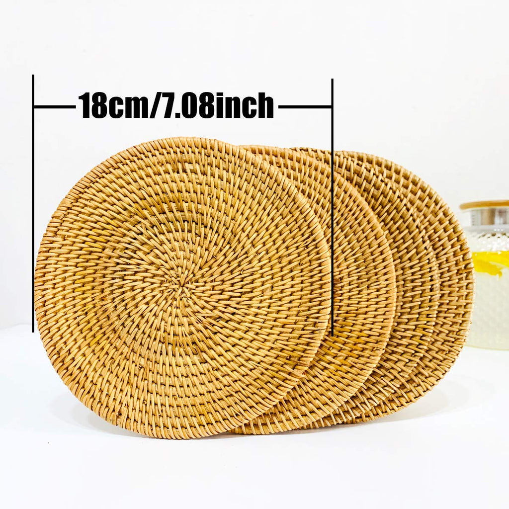 100% Natural Handwoven Rattan Trivets Set of 4-7.08 Inch Heat Resistant Woven Coasters, Mini Rattan Placemats for Hot Dishes, Boho Trivets Dupes Decorative Table Protectors for Home Wedding Gift