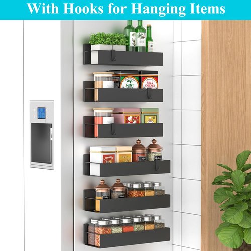 HuggieGems Magnetic Spice Storage Rack - 6 Pack Organizer for Refrigerator & Oven | Black