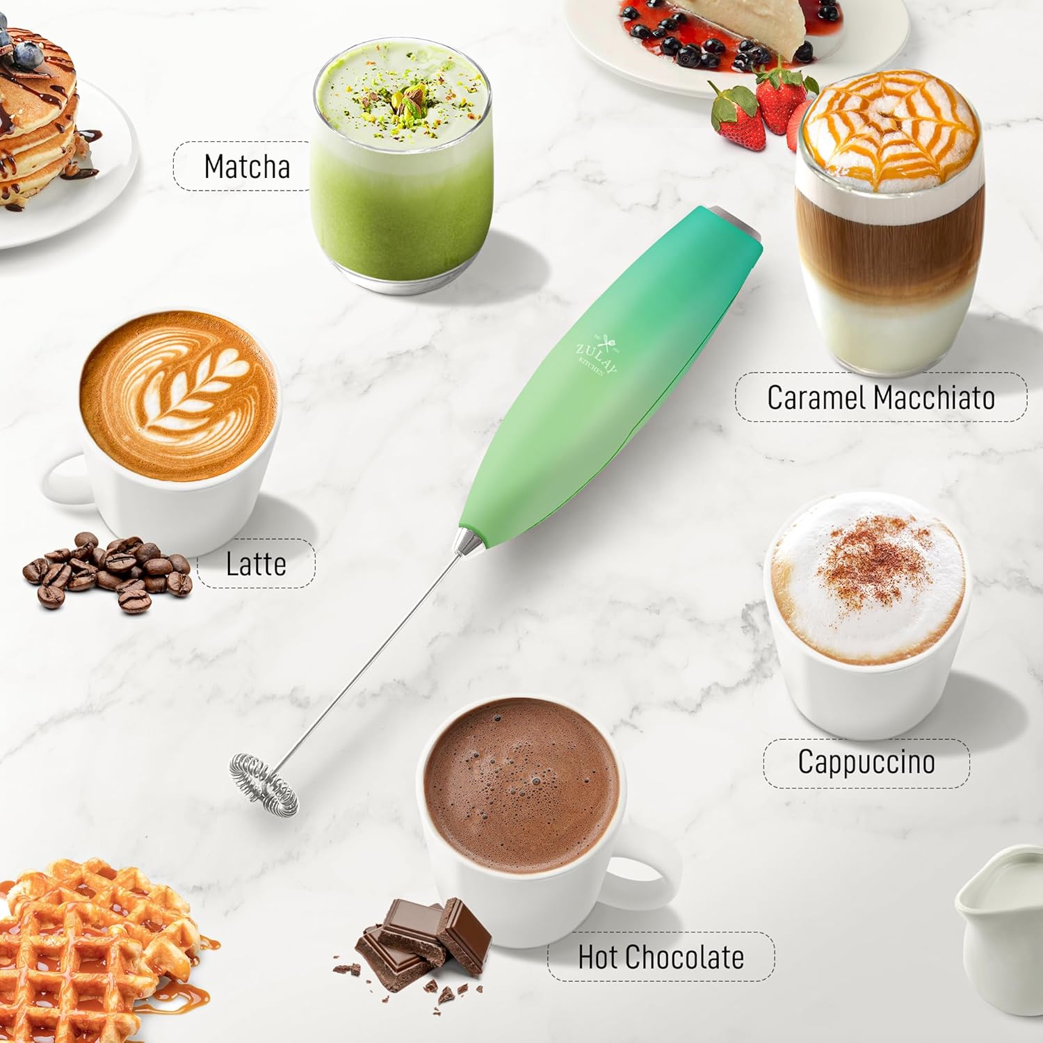 Zulay Kitchen Milk Frother Handheld Electric Whisk with AA Duracell Batteries – Durable Drink Mixer for Coffee, Lattes, Cappuccinos & More - Ocean